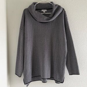 Calvin Klein Womens Black White Chevron Cowl Neck Tunic Pullover Sweater Size XL